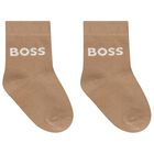 Baby Boys Beige, White & Black Logo Socks ( 3-Pack ) , 1, hi-res