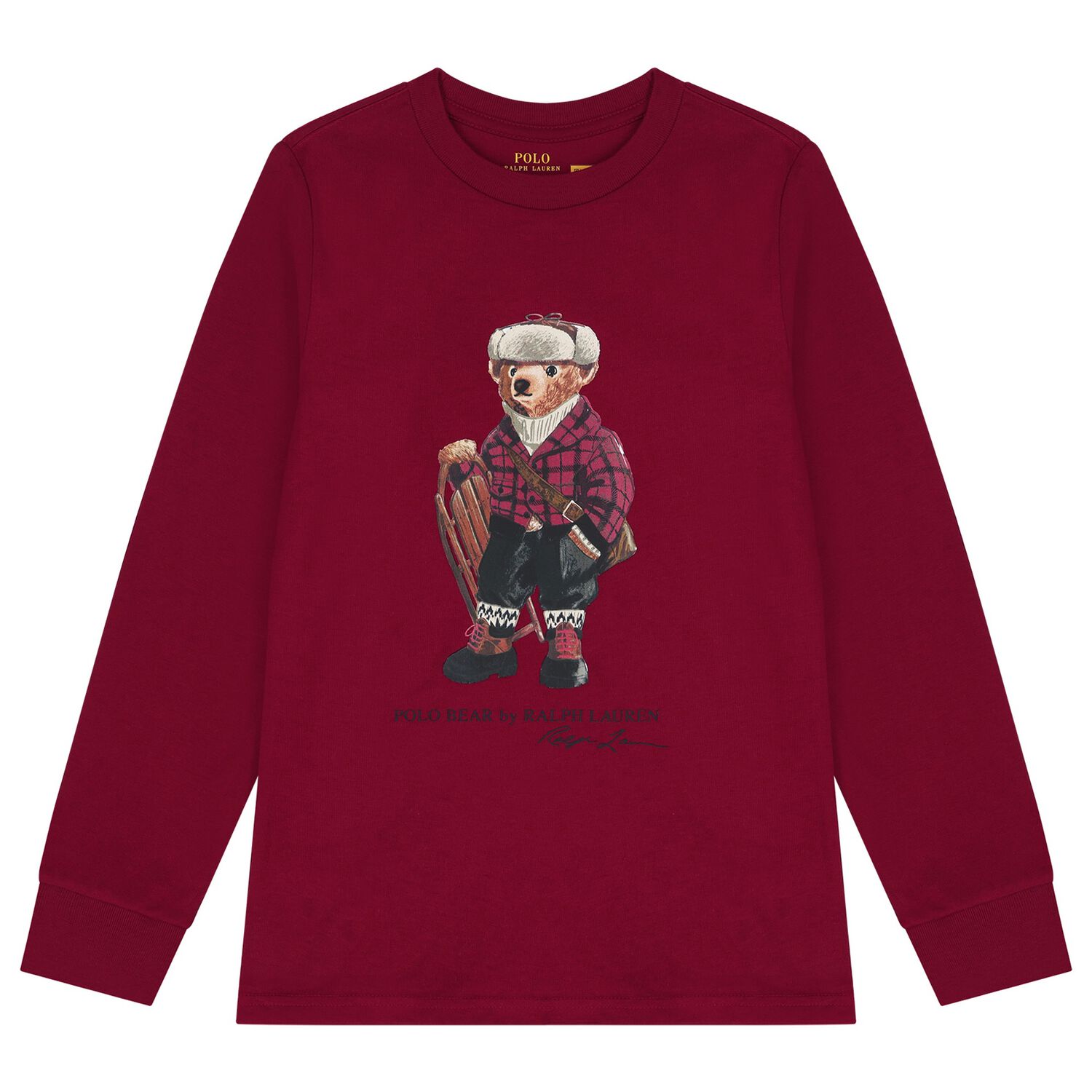 Boys Burgundy Polo Bear Long Sleeve Top, 1, hi-res image number null
