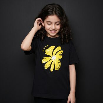 Girls Black Flower Logo T-Shirt