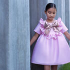 فستان بنات ستان بفيونكة باللون الوردي, 2, hi-res