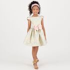 Girls Gold & Blue Jacquard Dress, 2, hi-res