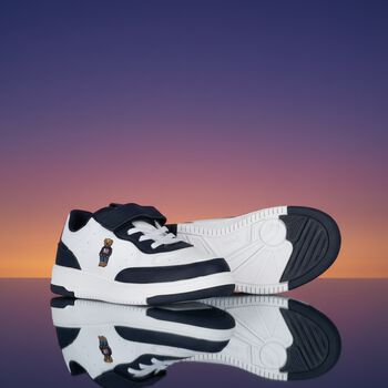Boys White & Navy Blue Logo Trainers