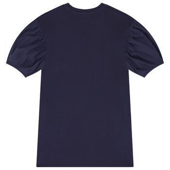 Girls Navy Blue Logo Flower Dress