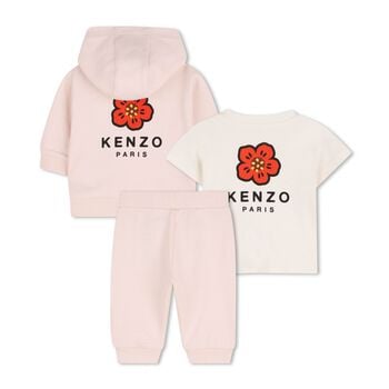Younger Girls Pink & Ivory Boke Flower Tracksuit Set
