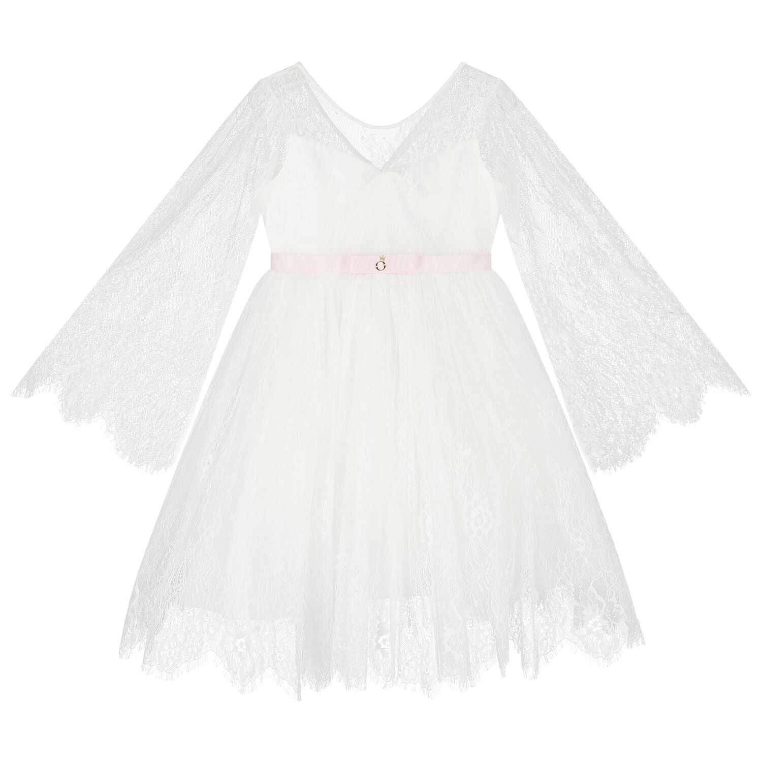 Girls White Chantilly Lace Mirelle Dress, 1, hi-res
