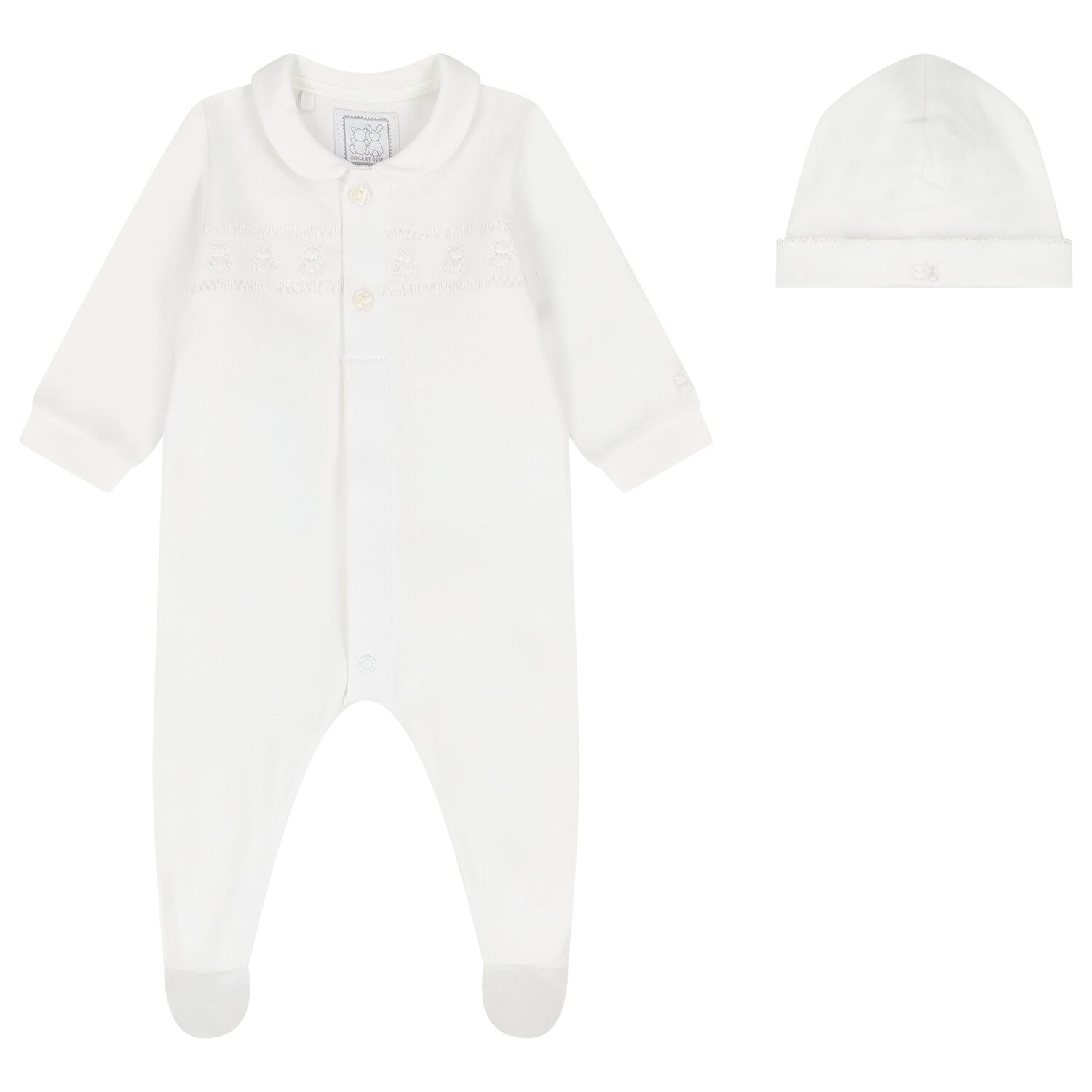 Beige Embroidered Teddy Bear Babygrow, 1, hi-res