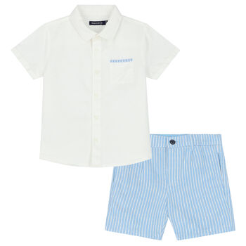 Younger Boys White & Blue Shorts Set