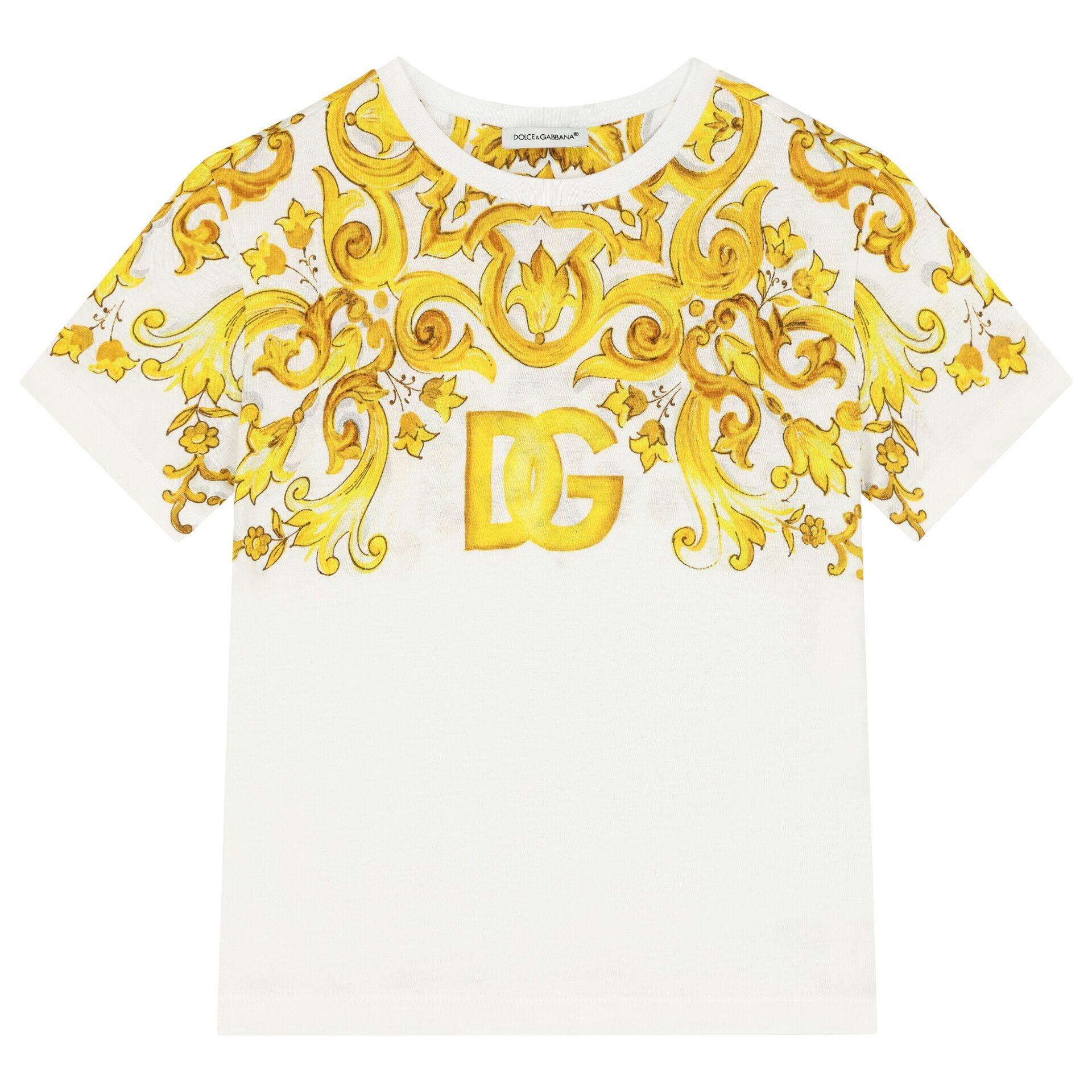 Dolce & Gabbana Girls White & Yellow Majolica T-Shirt | Junior Couture