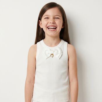 Girls White Bow Top