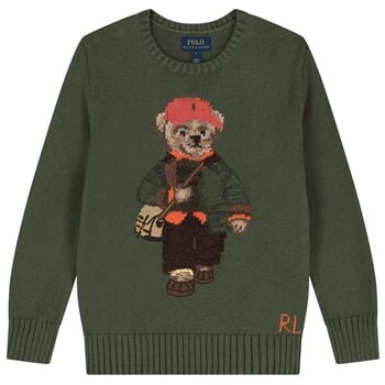 Boys Green Polo Bear Knitted Sweatshirt