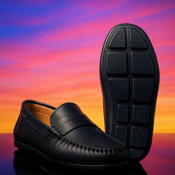 Boys Navy Blue Logo Moccasins