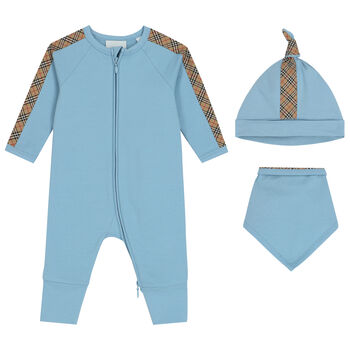 Baby Boys Blue & Beige Romper Gift Set