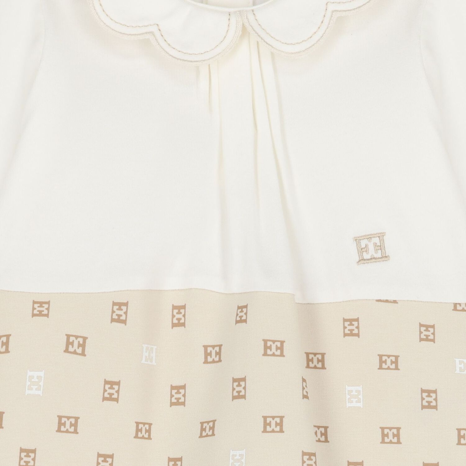 Baby Girls Ivory & Beige Logo Babygrow, 1, hi-res