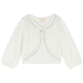 Baby Girls White Embellished Knitted Cardigan