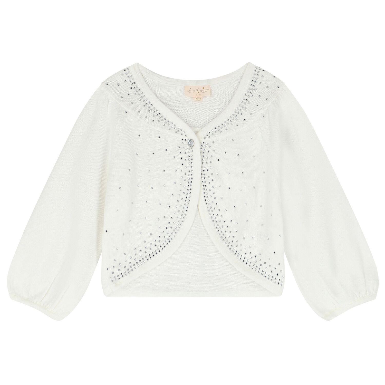 Baby Girls White Embellished Knitted Cardigan, 1, hi-res image number null