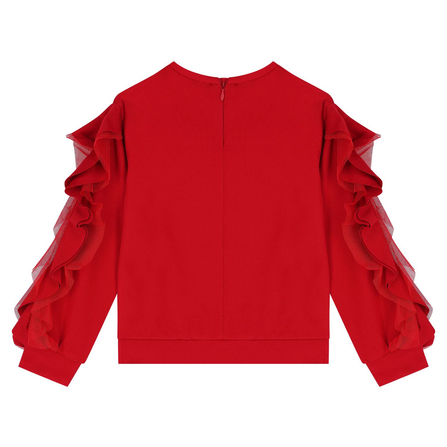 Girls Red Ruffled Sweatshirt, 1, hi-res