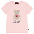 Girls Pink Teddy Bear Logo T-Shirt, 2, hi-res