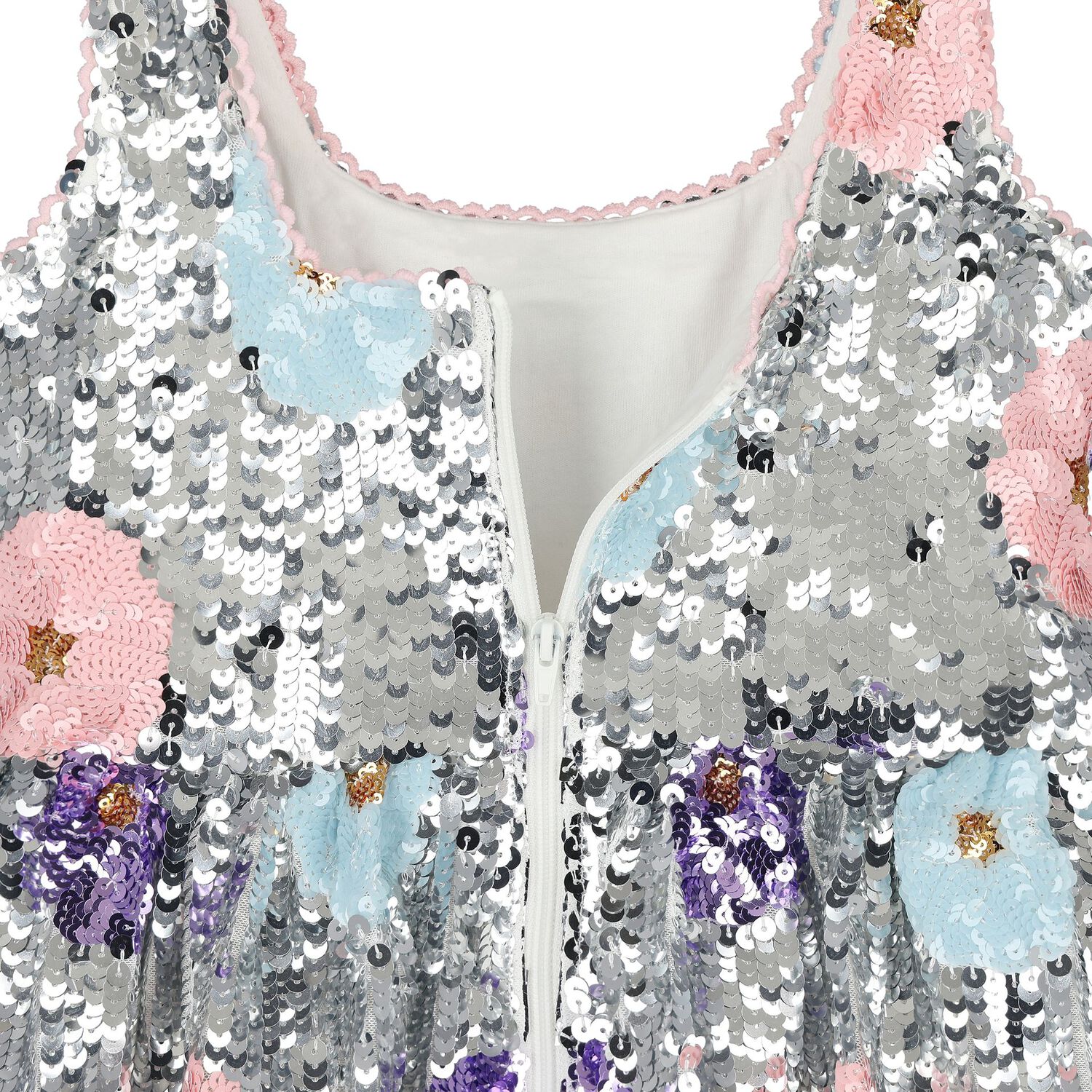 Girls Silver Sequin Mini Dress, 1, hi-res