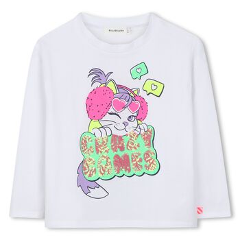 Girls White Sequin Cat Long Sleeve Top