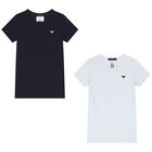 Boys White & Navy Blue Logo T-Shirts ( 2-Pack ), 1, hi-res