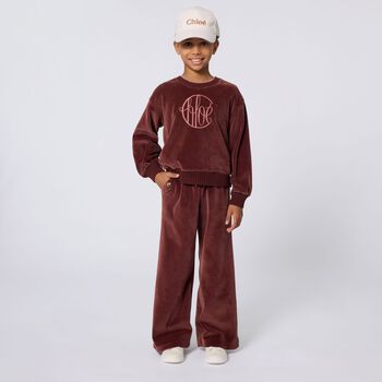 Girls Red Velour Joggers