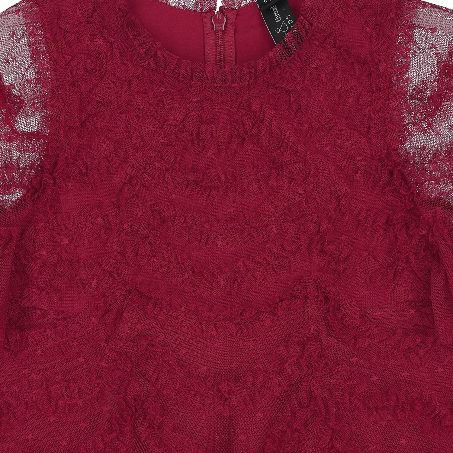 Girls Burgundy Ruffle Tulle Dress, 1, hi-res