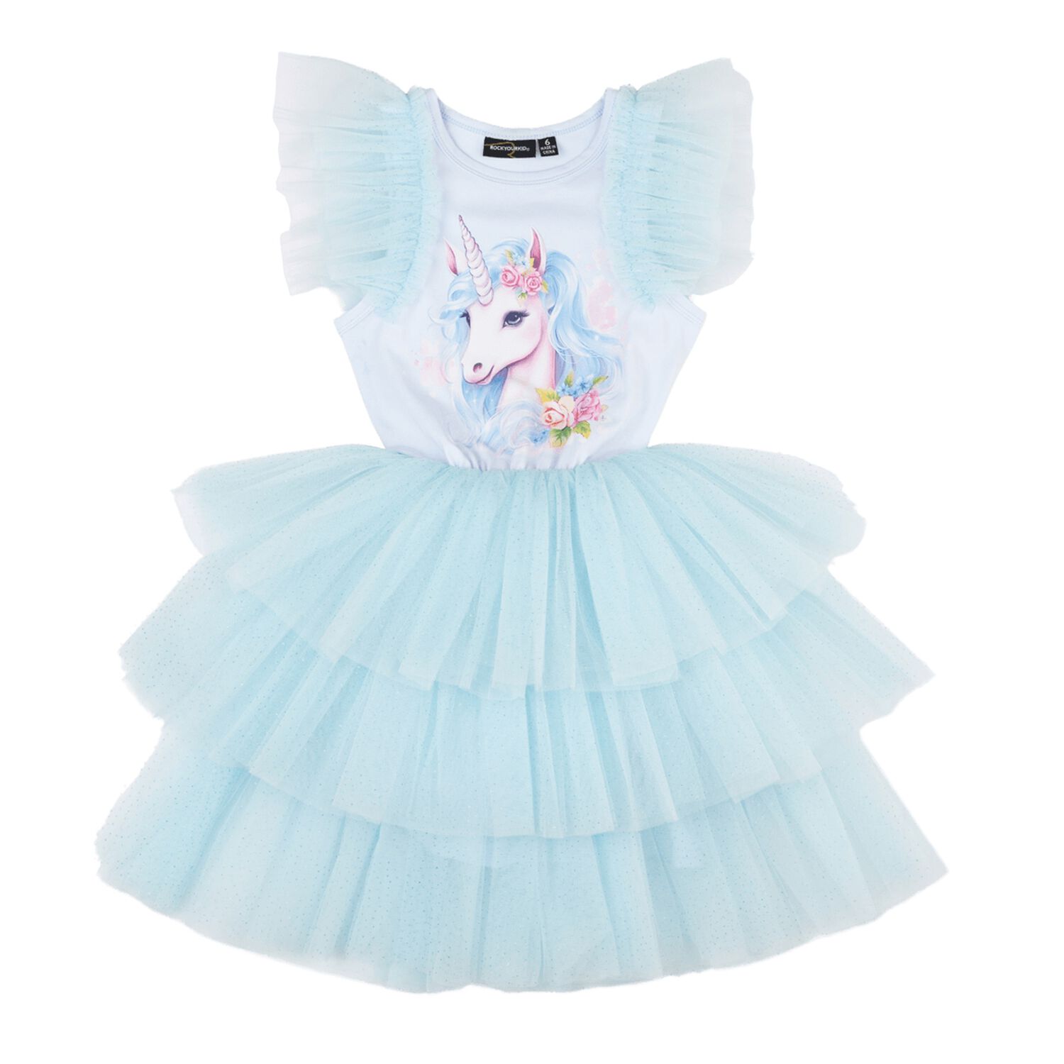 Girls Blue Unicorn Tulle Dress, 1, hi-res image number null