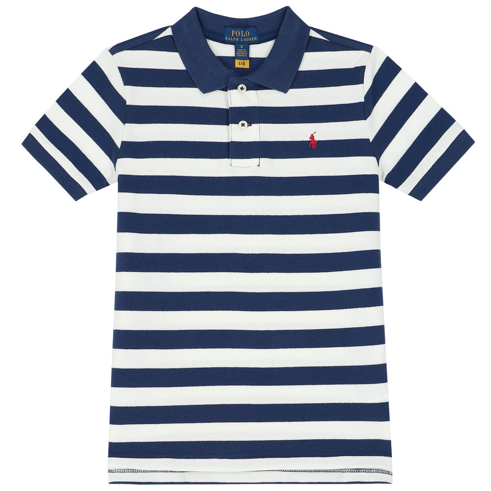 ralph lauren blue and white striped polo shirt