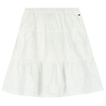 Girls White Logo Broderie Anglaise Skirt
