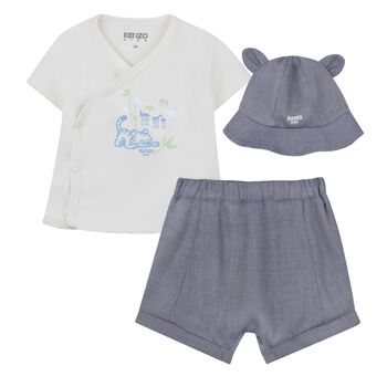 Baby Boys White & Blue Tiger Shorts Set