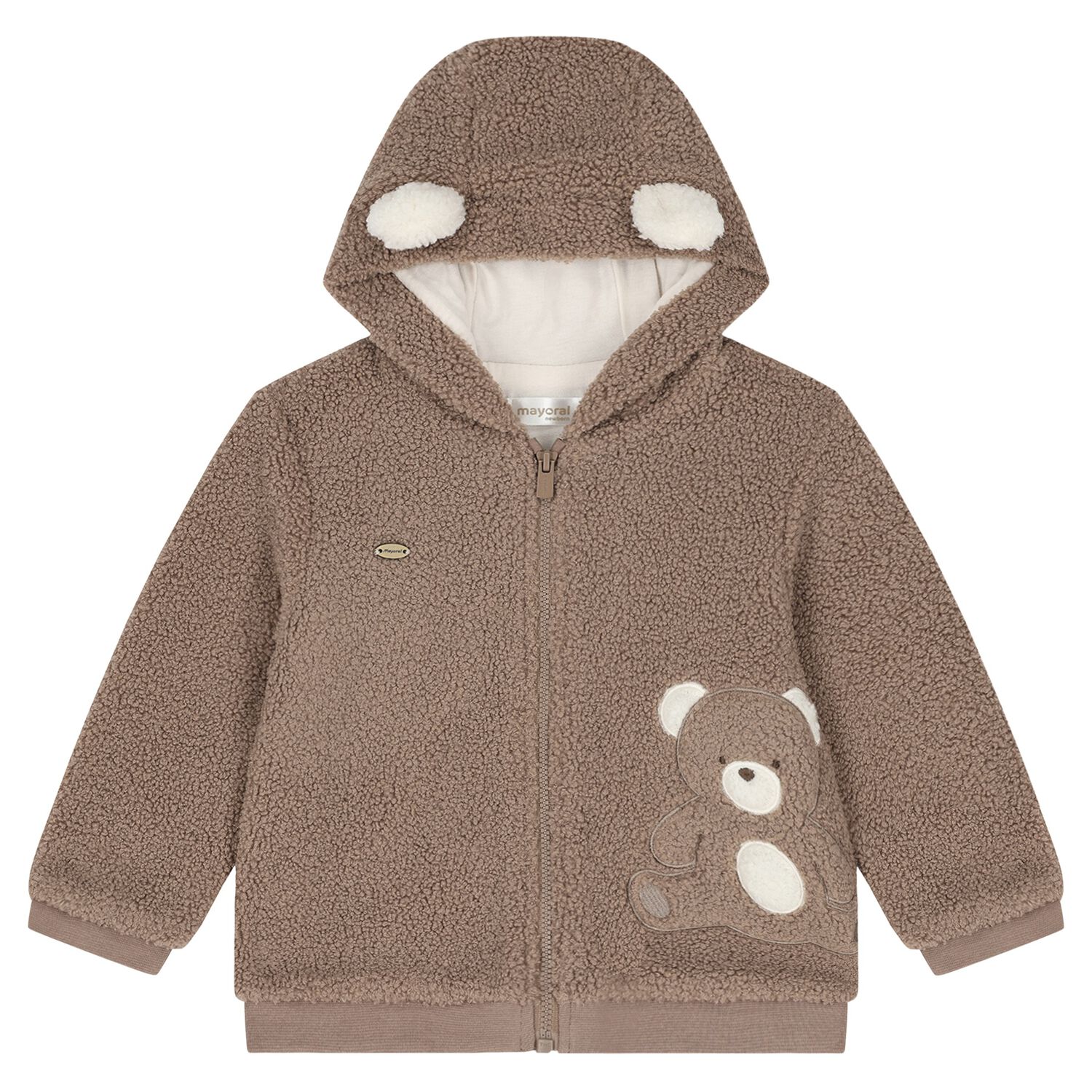 Beige Teddy Bear Hooded Zip Up Top, 1, hi-res image number null