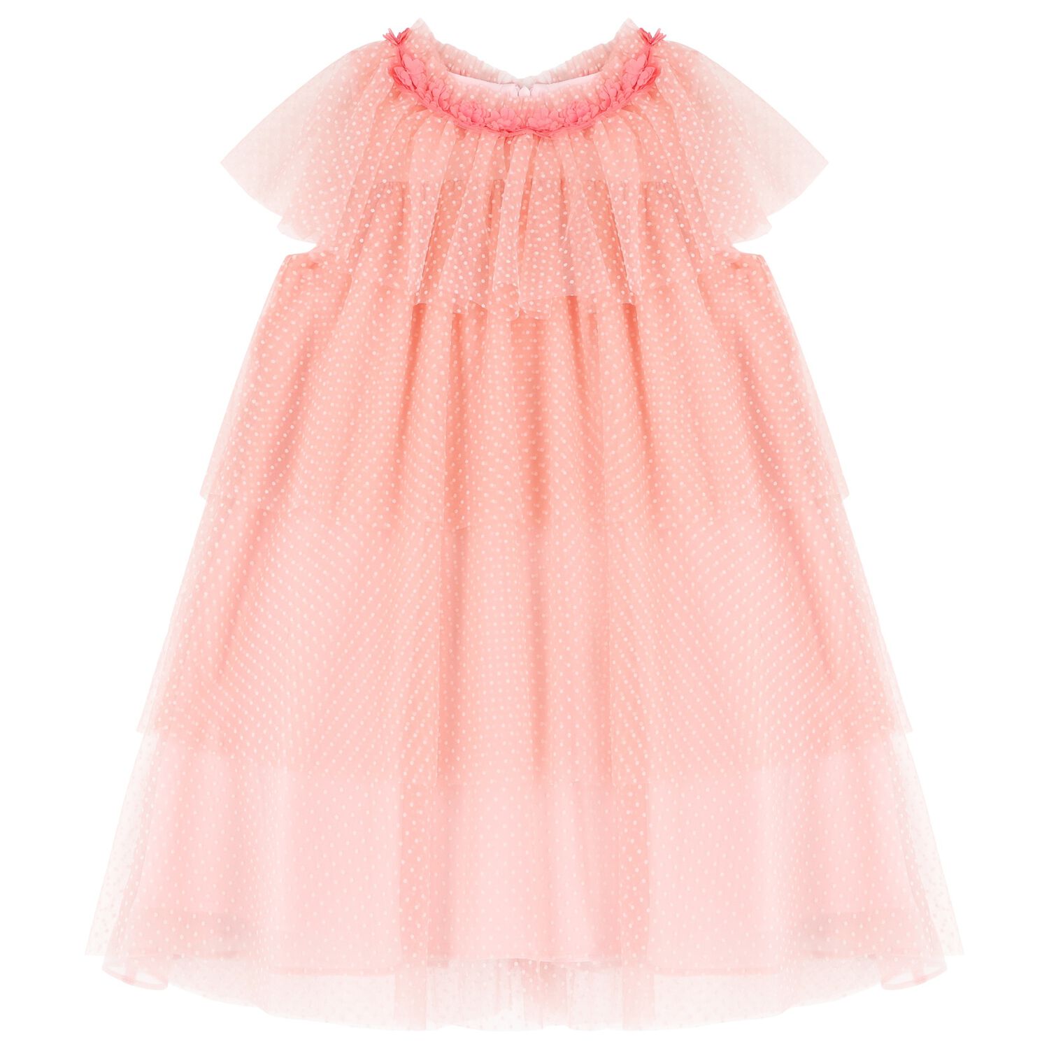 Girls Pink Polka Dot Tulle Dress, 1, hi-res