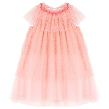 Girls Pink Polka Dot Tulle Dress