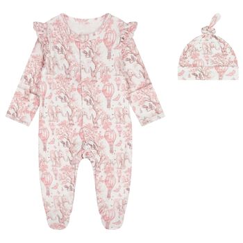 Baby Girls White & Pink Africa Babygrow Gift Set  