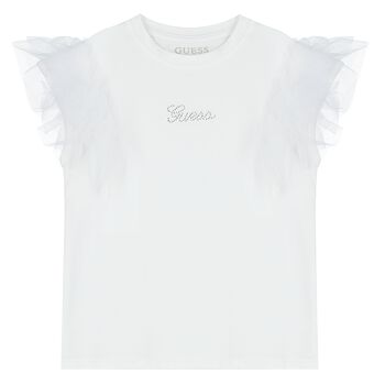 Girls White Logo Ruffled T-Shirt