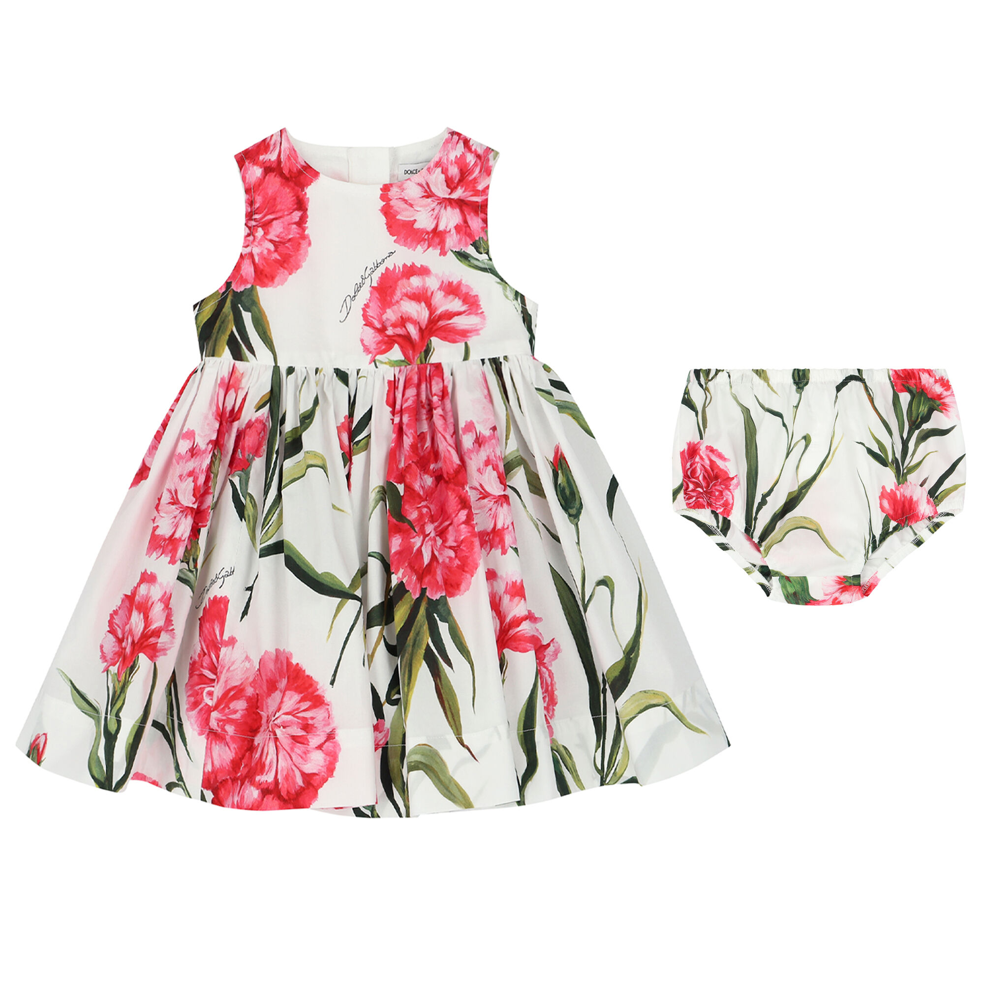 Dolce Gabbana Younger Girls Ivory Red Floral Dress Set