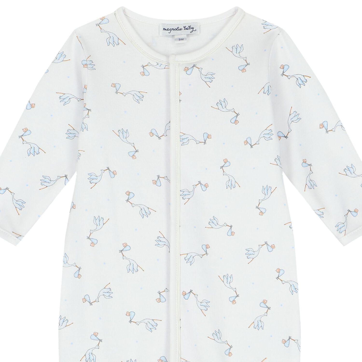 Baby Boys White & Blue Stork Print Babygrow, 1, hi-res image number null