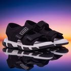 Boys Black Logo Sandals, 2, hi-res