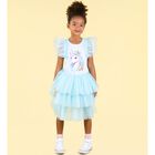 Girls Blue Unicorn Tulle Dress, 1, hi-res