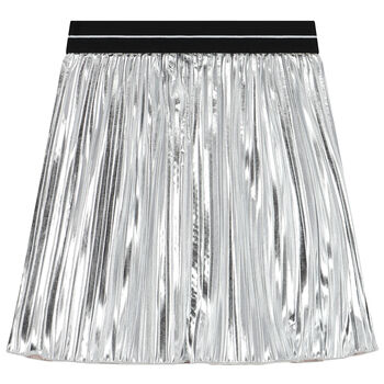 Girls Silver Logo Pleated Skirt