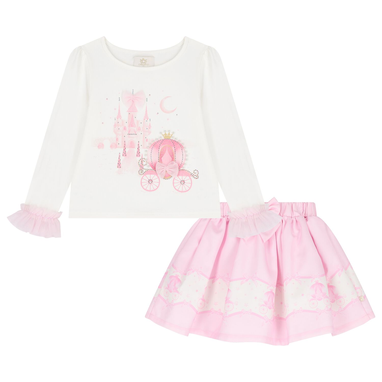 Girls Ivory & Pink Fairy Tale Castle Skirt Set , 1, hi-res