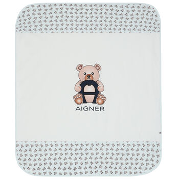 Baby Boys Blue & White Pima Cotton Logo Blanket