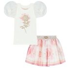 Girls Ivory & Pink Skirt Set, 1, hi-res
