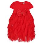 Girls Red Bow Tulle Dress, 1, hi-res
