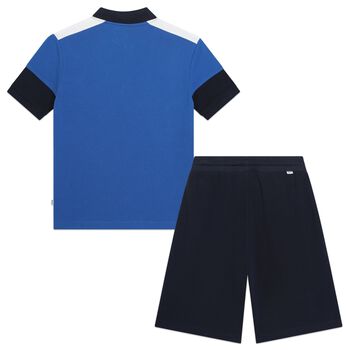 Boys Blue & Navy Blue Logo Shorts Set