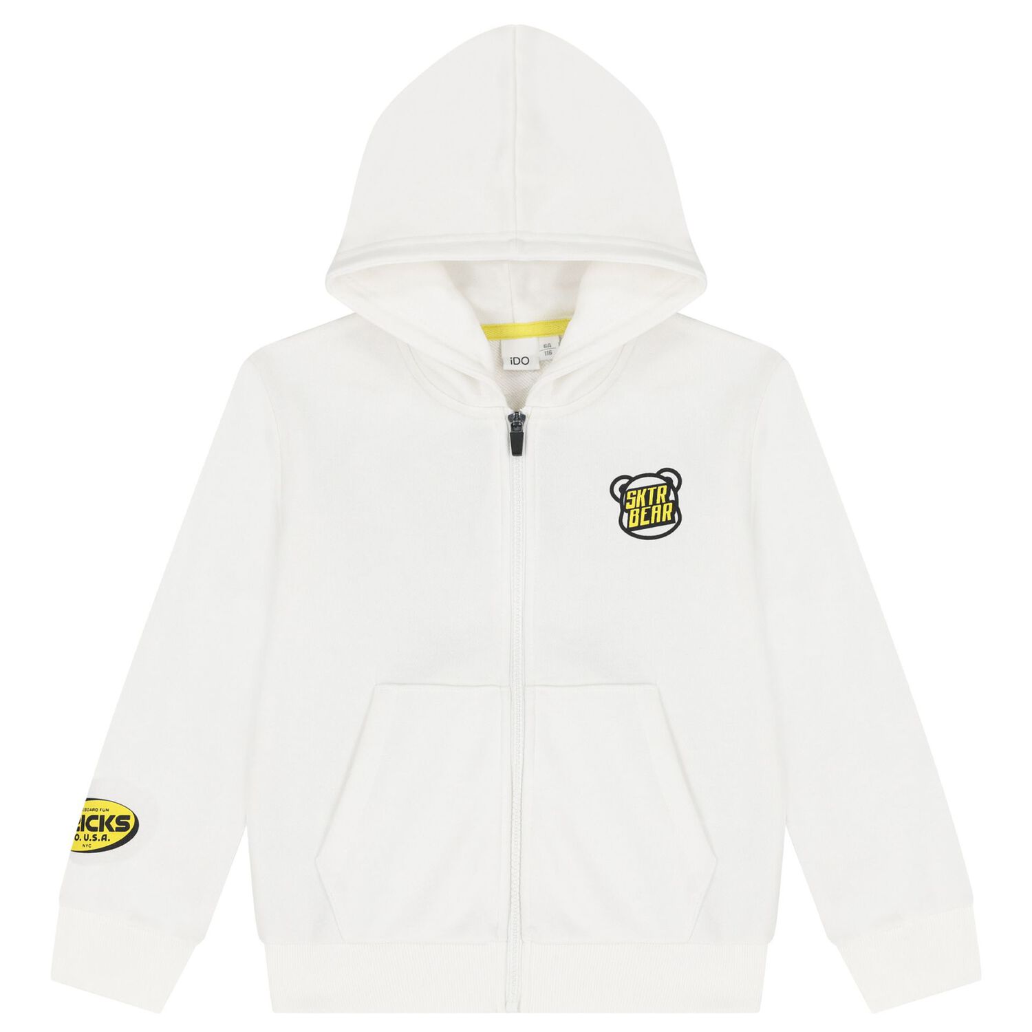 Boys Ivory Teddy Bear Hooded Zip Up Top, 1, hi-res