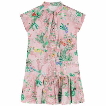 Girls Pink Floral Geo Map Dress