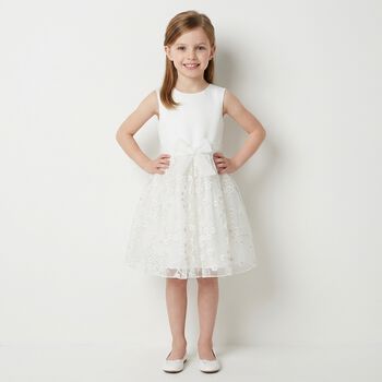 Girls White Tulle Flowers Dress