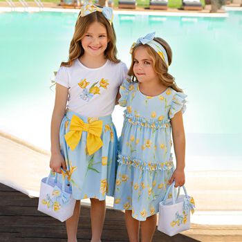 Girls Blue & Yellow Floral Dress
