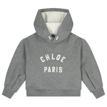 Girls Grey Logo Hooded Top